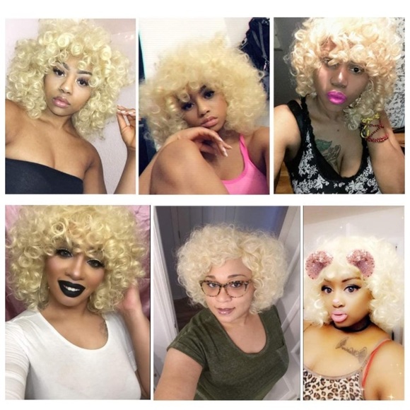 Short Blonde Fluffy Kinky Curly Hair Wig